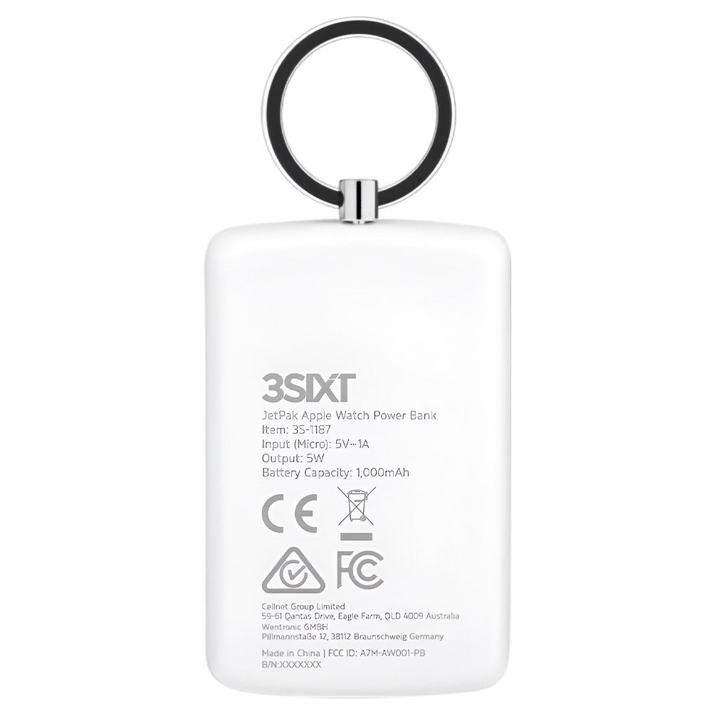 3sixT JetPak Apple Watch Power Bank Keyring 1000mAh – White