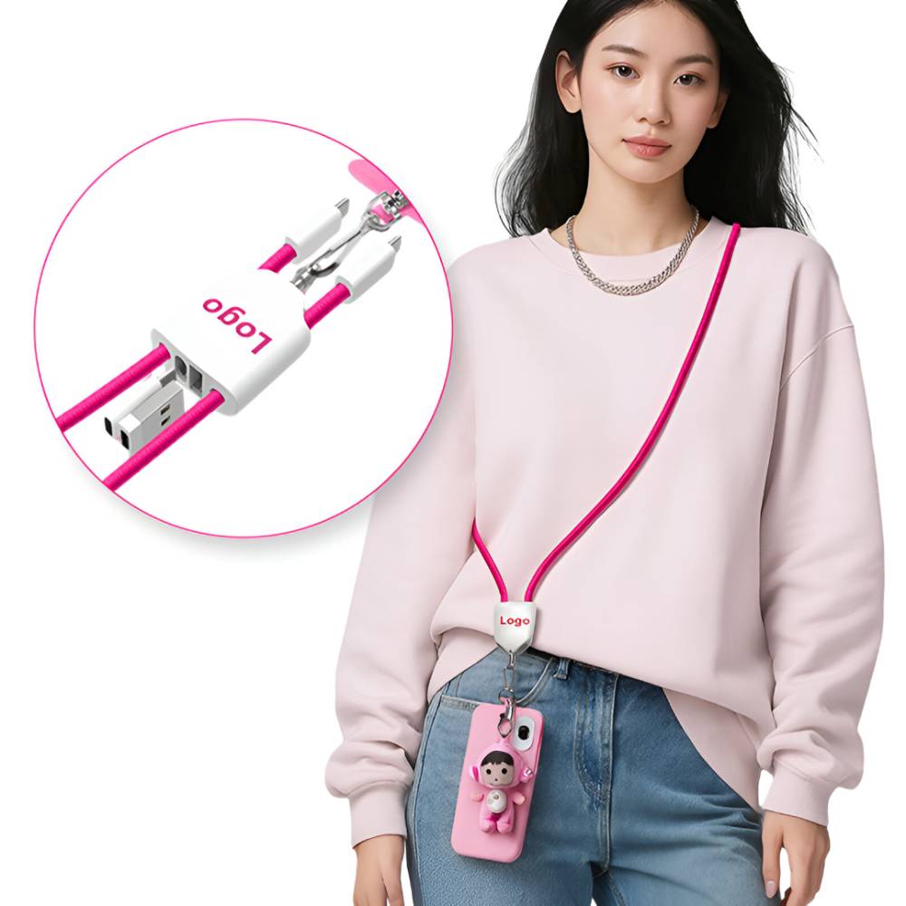 Phone Lanyard Cross Body Cable 4 in 1 – Magenta Pink