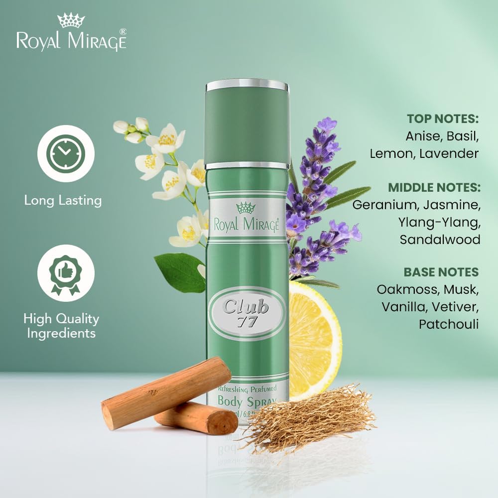 ROYAL MIRAGE 200ML BODY SPRAY CLUB 77 UNISEX
