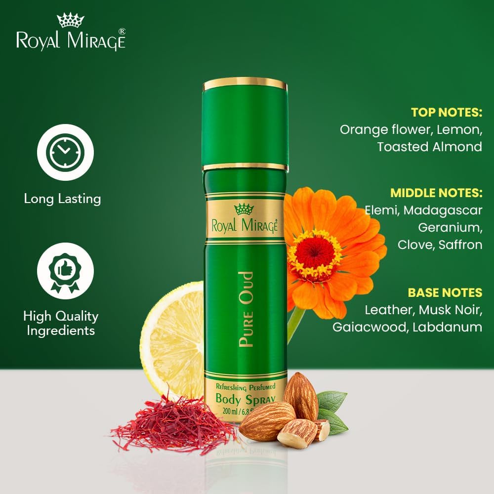 ROYAL MIRAGE 200ML BODY SPRAY PURE OUD UNISEX