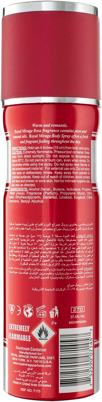 ROYAL MIRAGE 200ML BODY SPRAY ROSE WOMENS