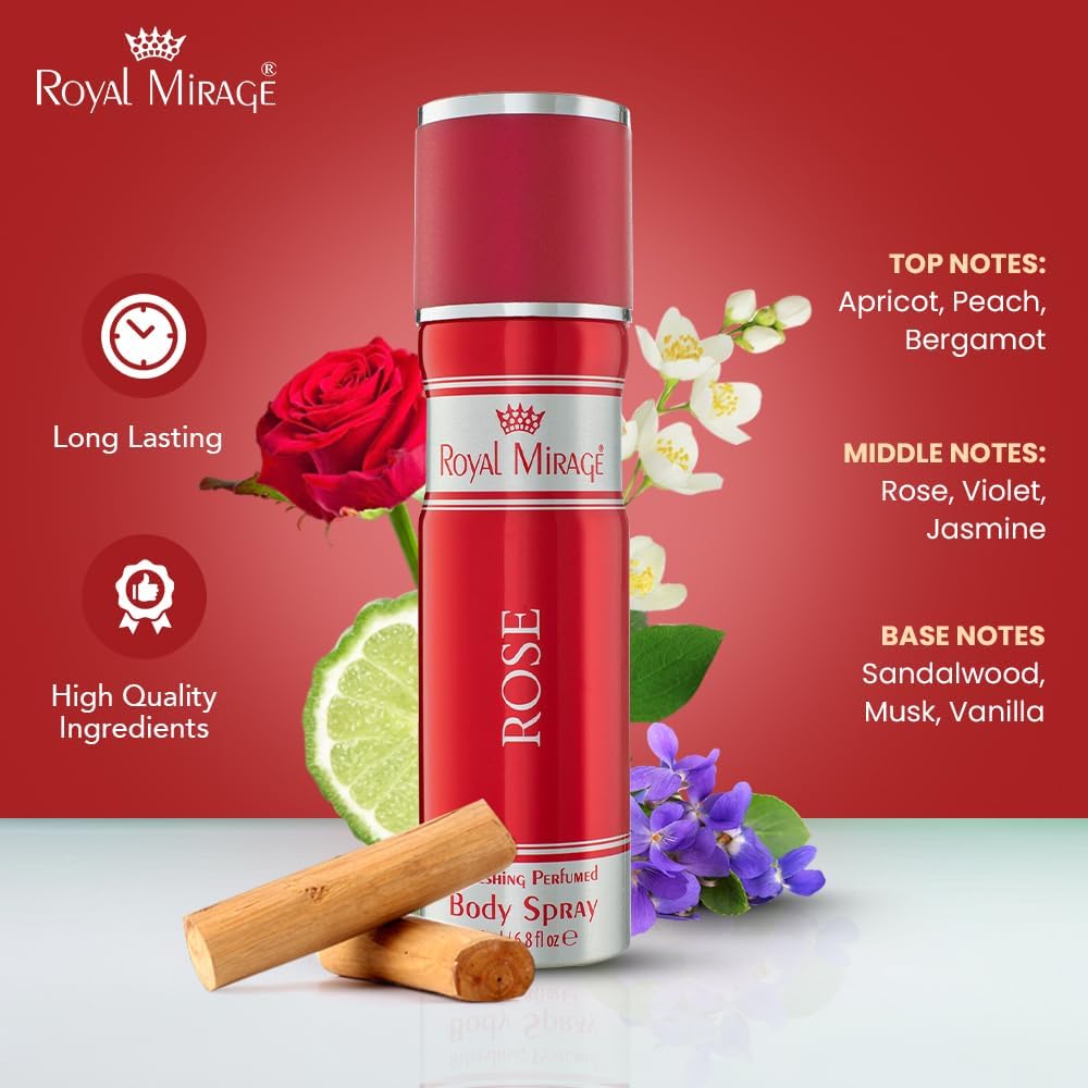 ROYAL MIRAGE 200ML BODY SPRAY ROSE WOMENS