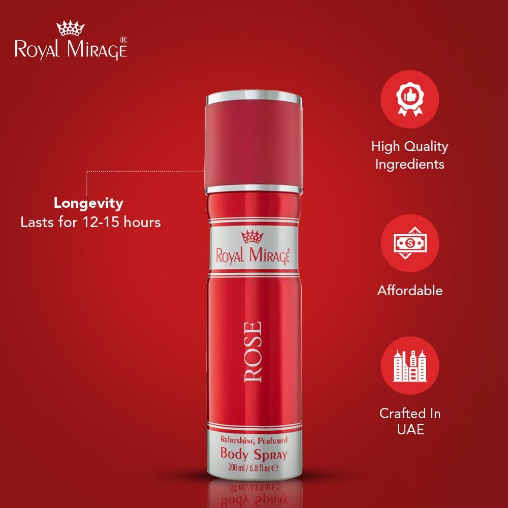 ROYAL MIRAGE 200ML BODY SPRAY ROSE WOMENS
