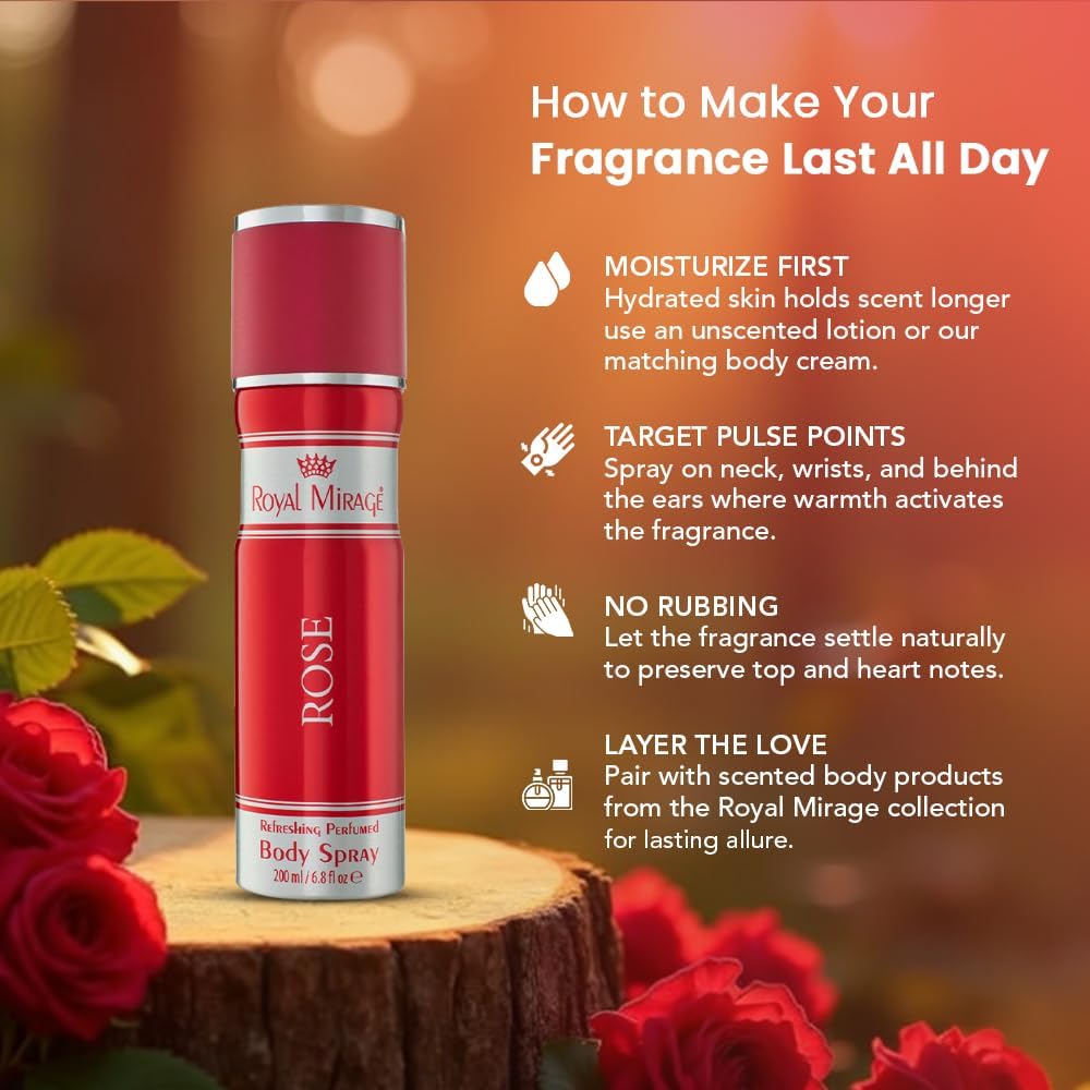 ROYAL MIRAGE 200ML BODY SPRAY ROSE WOMENS