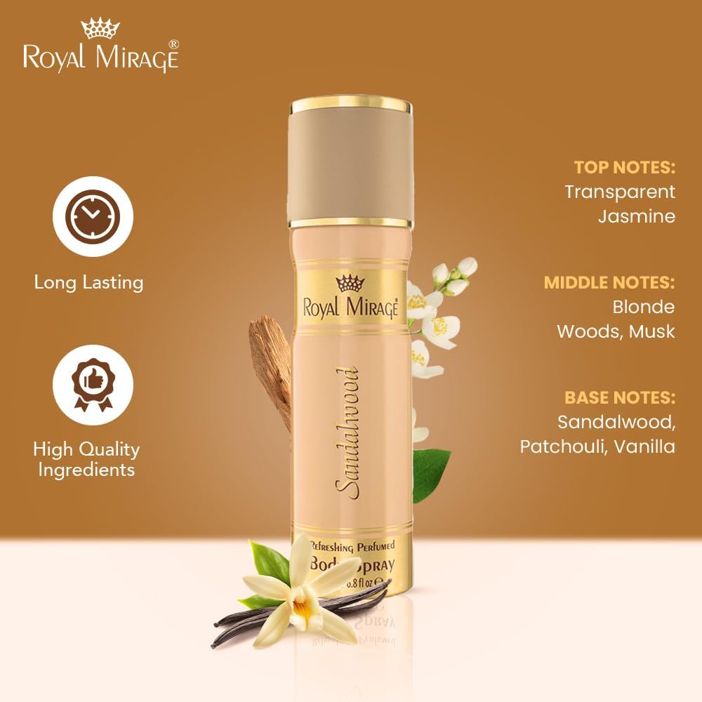 ROYAL MIRAGE 200ML BODY SPRAY SANDALWOOD MENS