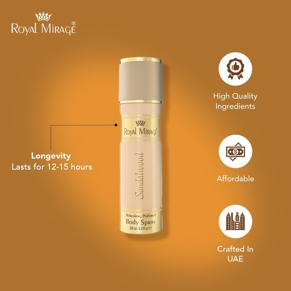 ROYAL MIRAGE 200ML BODY SPRAY SANDALWOOD MENS
