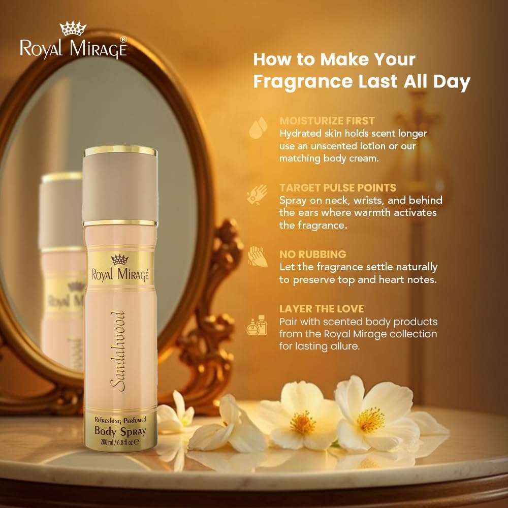ROYAL MIRAGE 200ML BODY SPRAY SANDALWOOD MENS