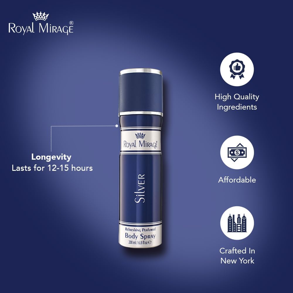ROYAL MIRAGE 200ML BODY SPRAY SILVER UNISEX